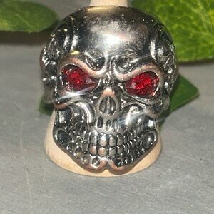 Silver Skull Ring with Red Eyes size 10
